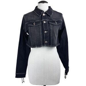 True Religion‎ Women Washed Black Denim Lace Up Cropped Jacket Size M